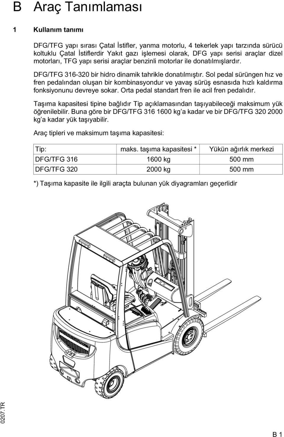 Sol pedal sürüngen hız ve fren pedalından olu an bir kombinasyondur ve yava sürü esnasıda hızlı kaldırma fonksiyonunu devreye sokar. Orta pedal standart fren ile acil fren pedalıdır.