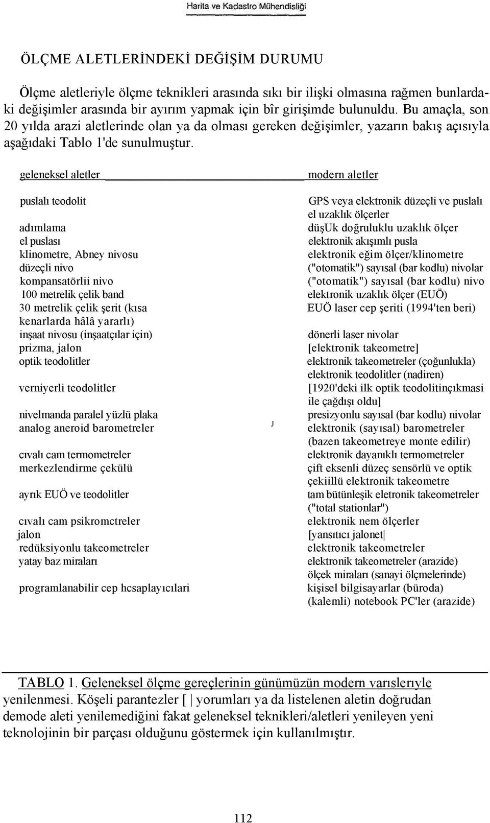 geleneksel aletler modern aletler puslalı teodolit GPS veya elektronik düzeçli ve puslalı el uzaklık ölçerler adımlama düşuk doğruluklu uzaklık ölçer el puslası elektronik akışımlı pusla klinometre,