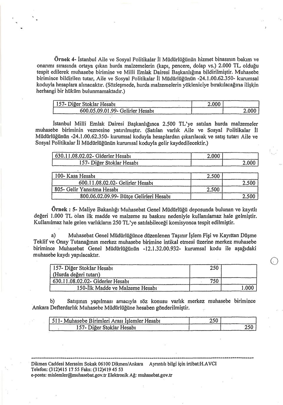 350- kurumsal koduyla hesaplara ahnacaktjr. (Sozle~mede, hurda malzemelerin yilkleniciye bjrakiiacagma ili~kin herhangi bir hokum bulunmamaktad1r.) 2.000 600.05.09.01.99- Gelirler Hesab1 2.