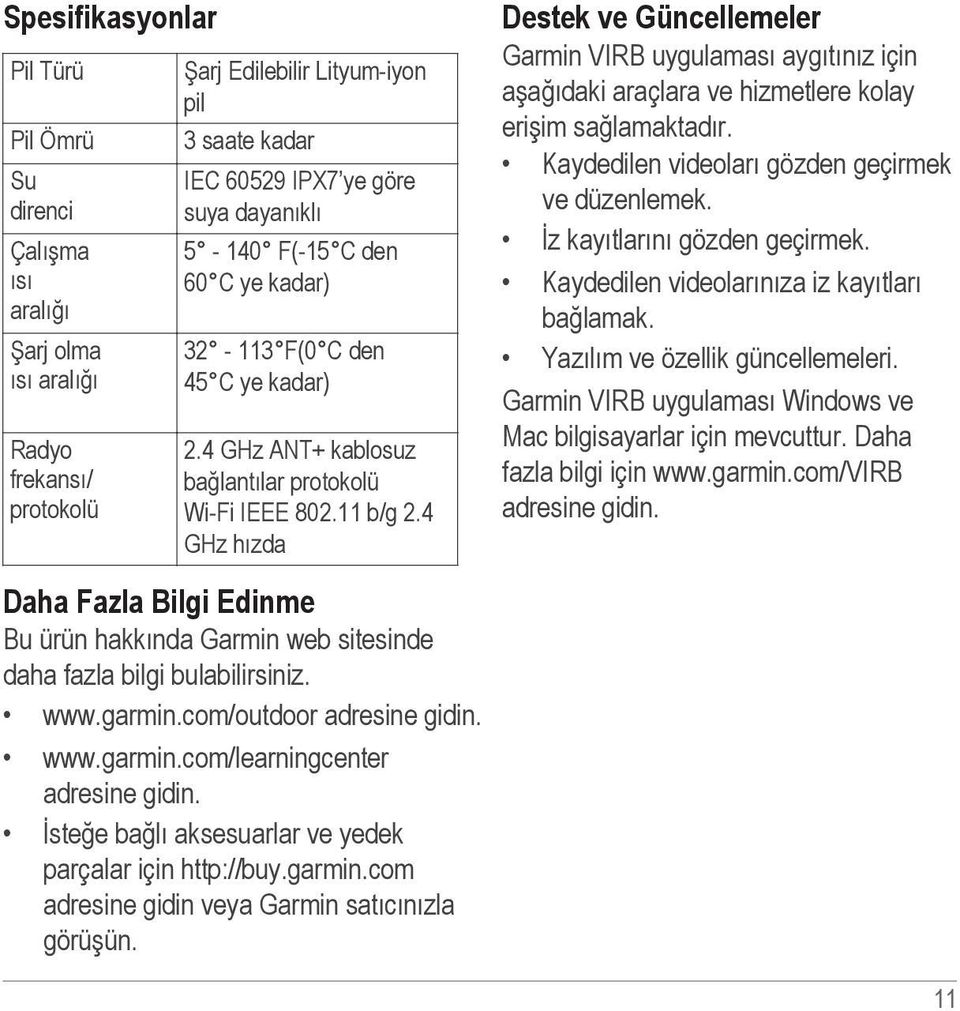 4 GHz hızda Destek ve Güncellemeler Garmin VIRB uygulaması aygıtınız için aşağıdaki araçlara ve hizmetlere kolay erişim sağlamaktadır. Kaydedilen videoları gözden geçirmek ve düzenlemek.