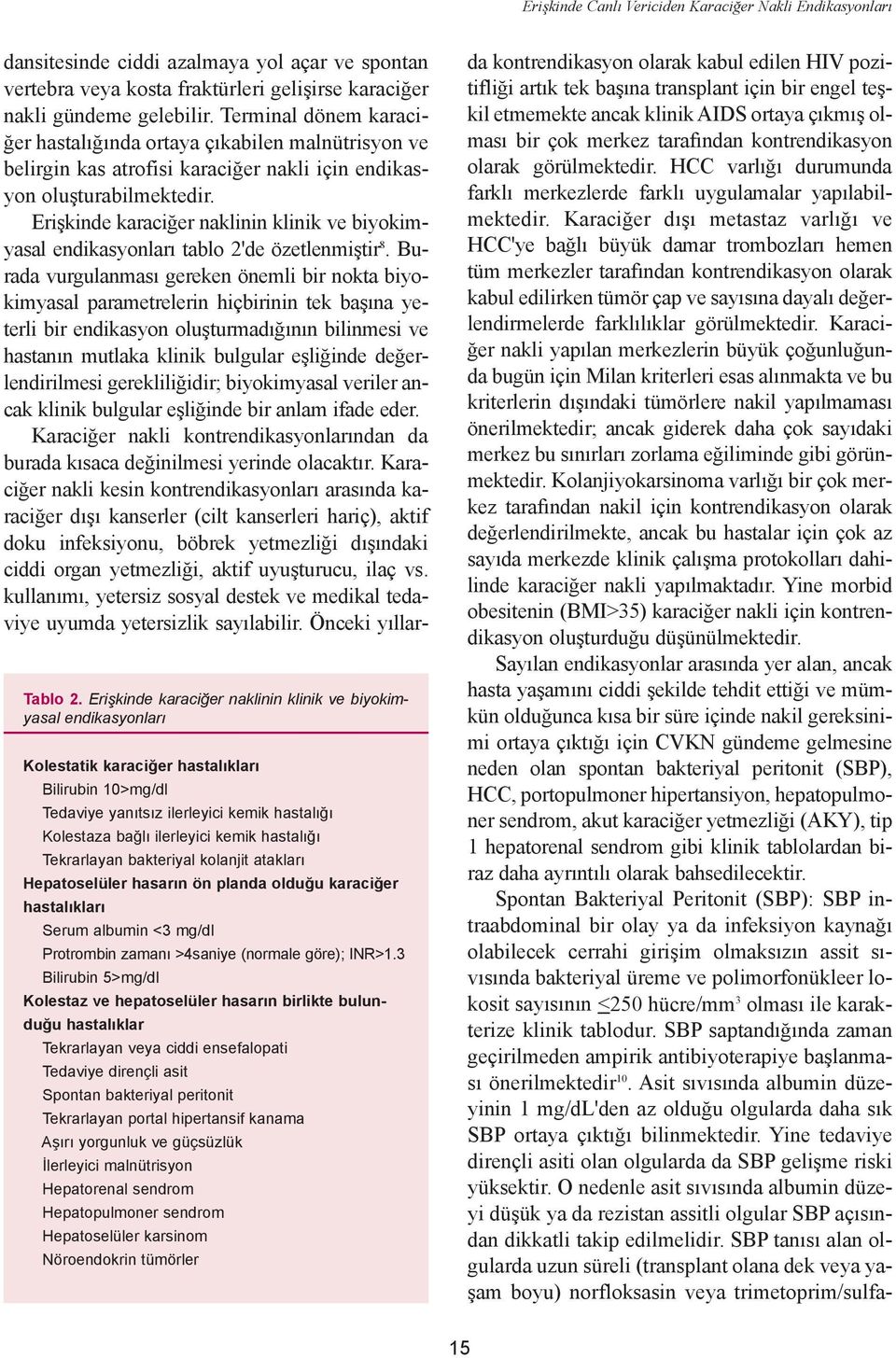 hastalýðý Tekrarlayan bakteriyal kolanjit ataklarý Hepatoselüler hasarýn ön planda olduðu karaciðer hastalýklarý Serum albumin <3 mg/dl Protrombin zamaný >4saniye (normale göre); INR>1.