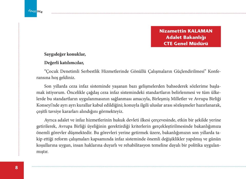 Öncelikle çağdaş ceza infaz sistemindeki standartların belirlenmesi ve tüm ülkelerde bu standartların uygulanmasının sağlanması amacıyla, Birleşmiş Milletler ve Avrupa Birliği Konseyi nde ayrı ayrı