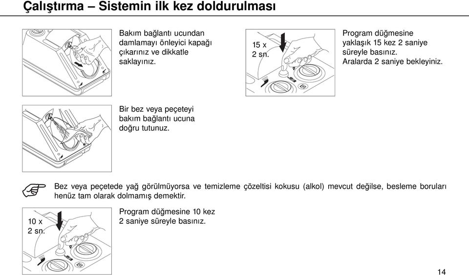 Bir bez veya peçeteyi bakım bağlantı ucuna doğru tutunuz.