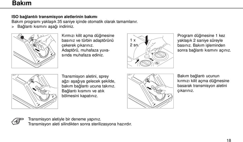 Program düğmesine 1 kez yaklaşık 2 saniye süreyle basınız. Bakım işleminden sonra bağlantı kısmını açınız.