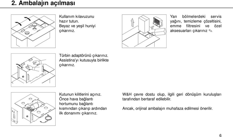 Assistina yı kutusuyla birlikte çıkarınız. Kutunun kilitlerini açınız.