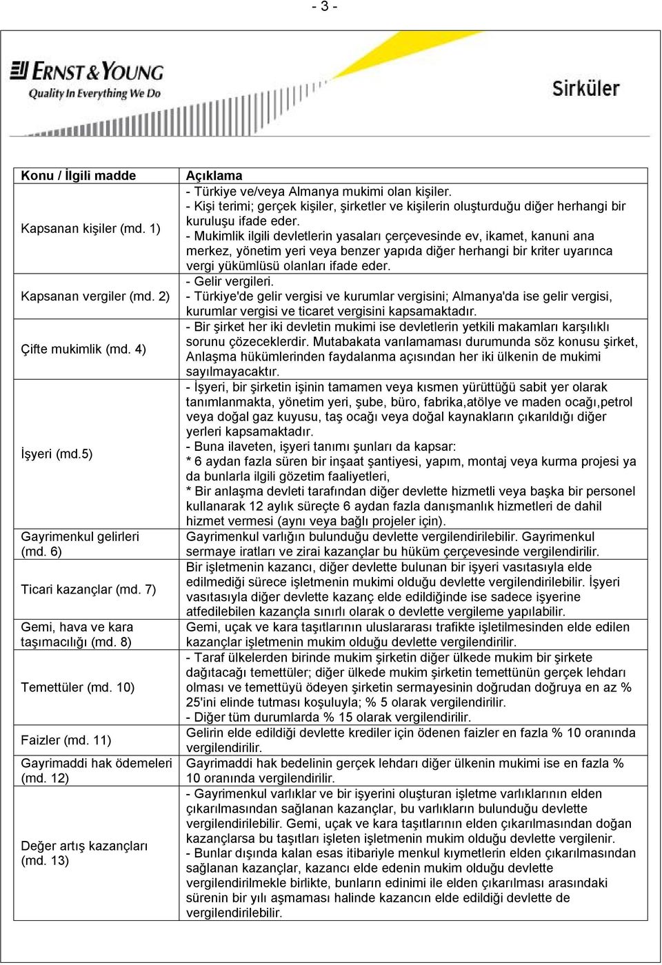 13) Açıklama - Türkiye ve/veya Almanya mukimi olan kişiler. - Kişi terimi; gerçek kişiler, şirketler ve kişilerin oluşturduğu diğer herhangi bir kuruluşu ifade eder.