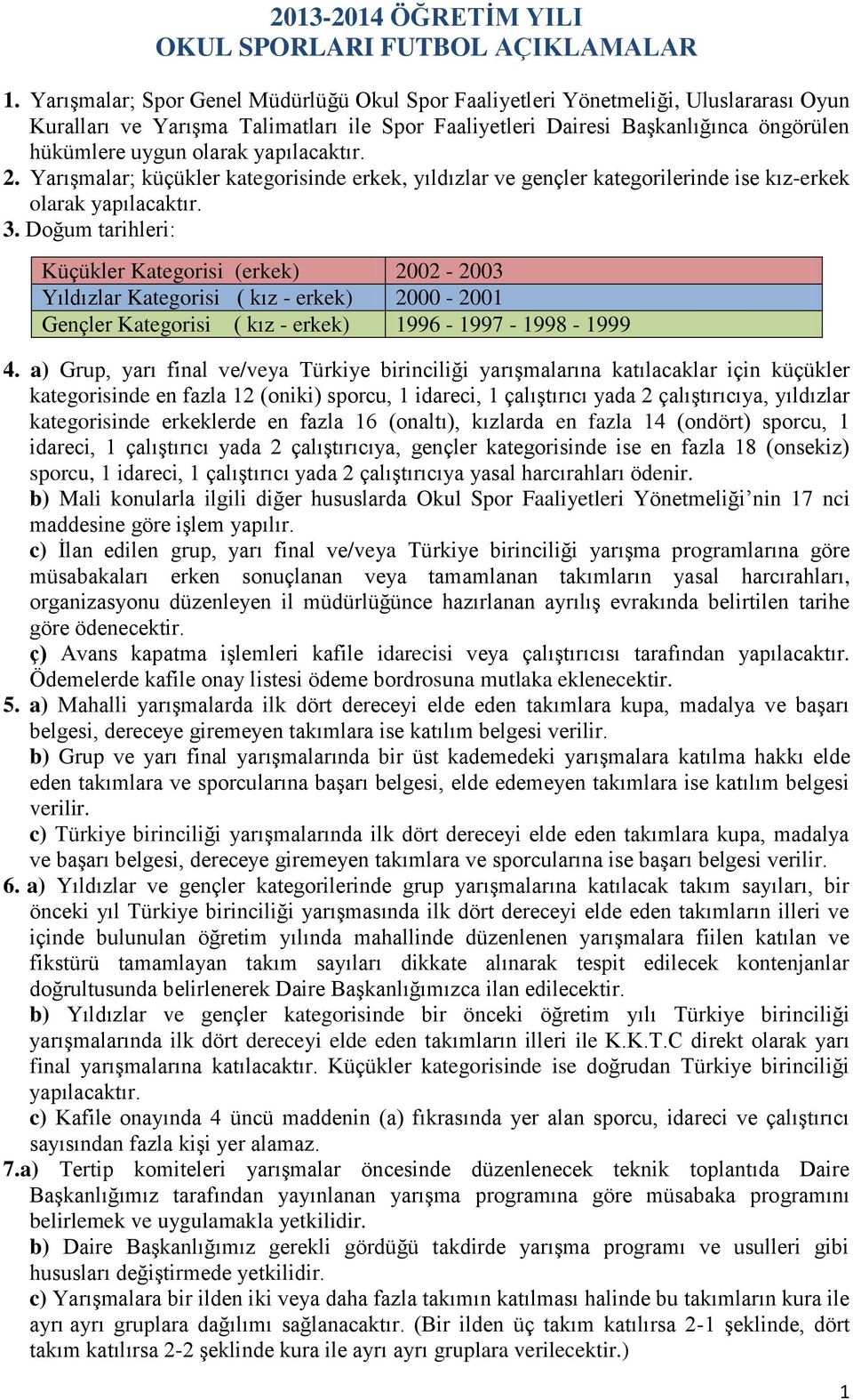 yapılacaktır. 2. Yarışmalar; küçükler kategorisinde erkek, yıldızlar ve gençler kategorilerinde ise kız-erkek olarak yapılacaktır. 3.