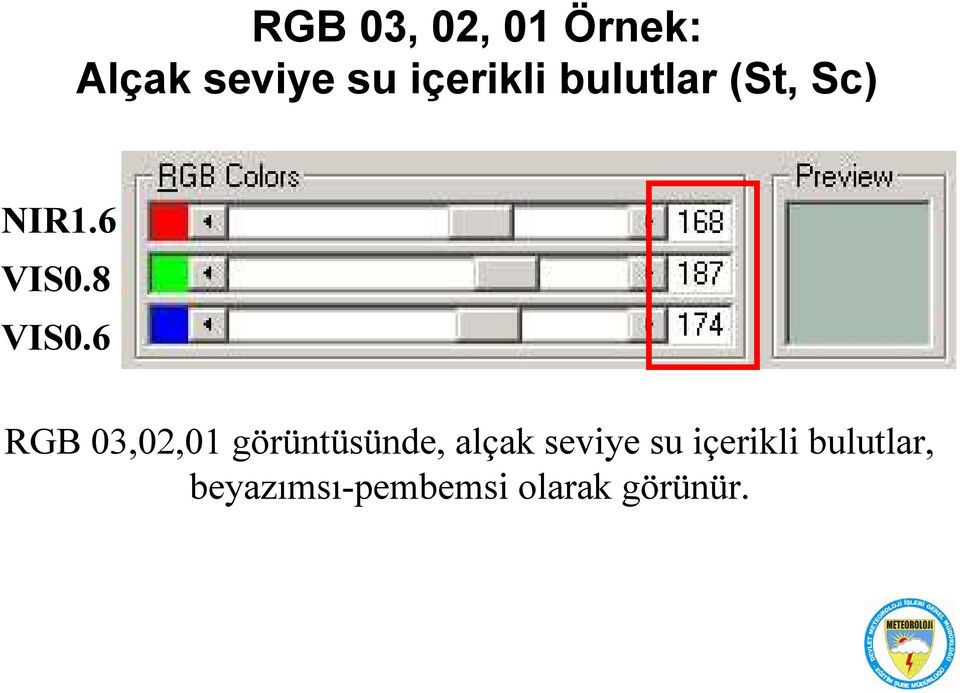 6 RGB 03,02,01 görüntüsünde, alçak seviye su