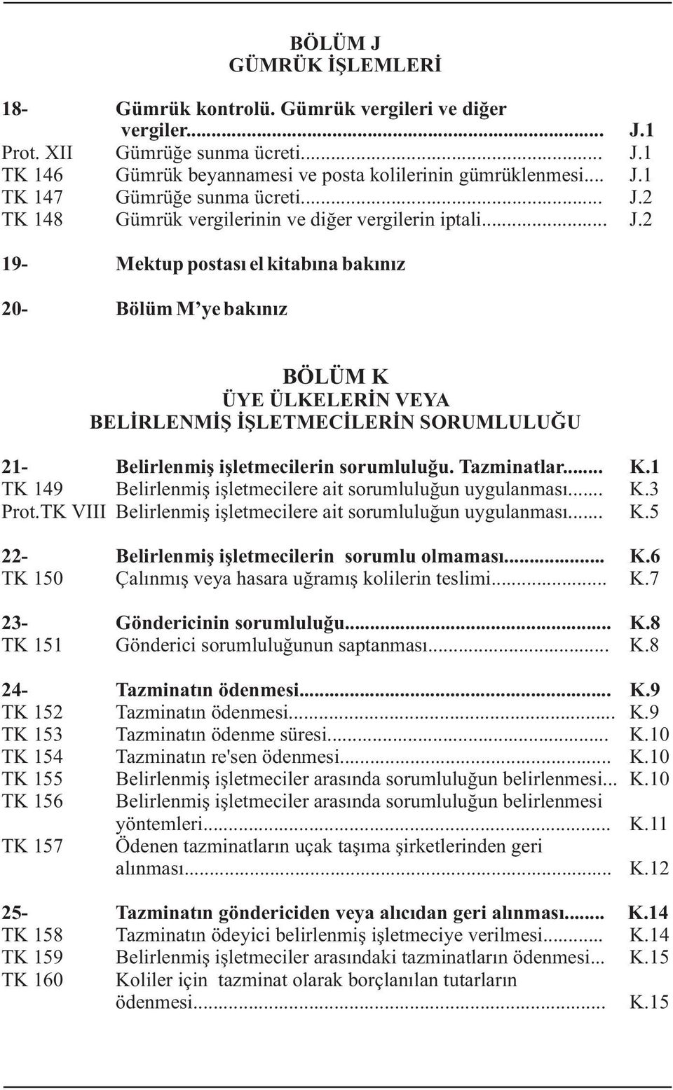 Tazminatlar... K.1 TK 149 Belirlenmiþ iþletmecilere ait sorumluluðun uygulanmasý... K.3 Prot.TK VIII Belirlenmiþ iþletmecilere ait sorumluluðun uygulanmasý... K.5 22- Belirlenmiþ iþletmecilerin sorumlu olmamasý.