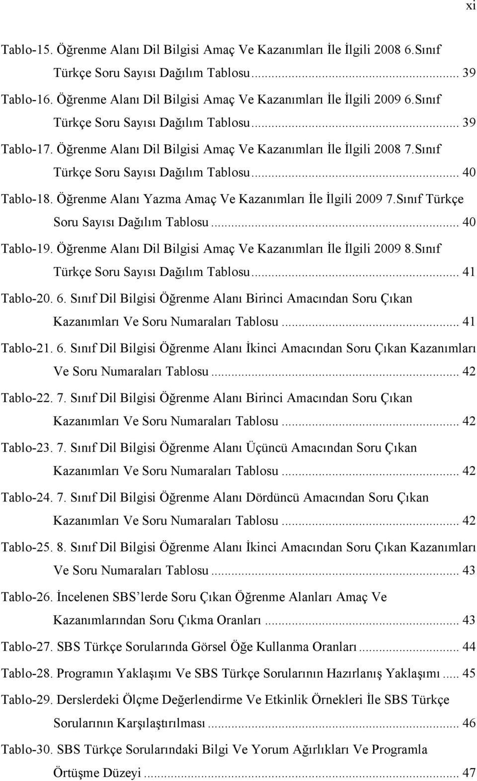 Öğrenme Alanı Yazma Amaç Ve Kazanımları İle İlgili 2009 7.Sınıf Türkçe Soru Sayısı Dağılım Tablosu... 40 Tablo-19. Öğrenme Alanı Dil Bilgisi Amaç Ve Kazanımları İle İlgili 2009 8.