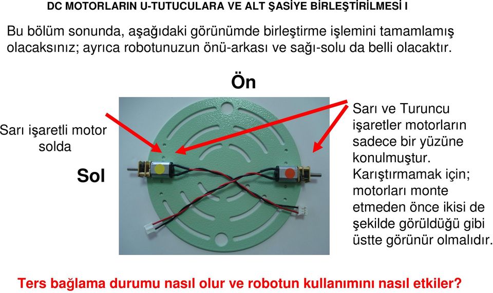 Sarı işaretli motor solda Sol Ön Sarı ve Turuncu işaretler motorların sadece bir yüzüne konulmuştur.