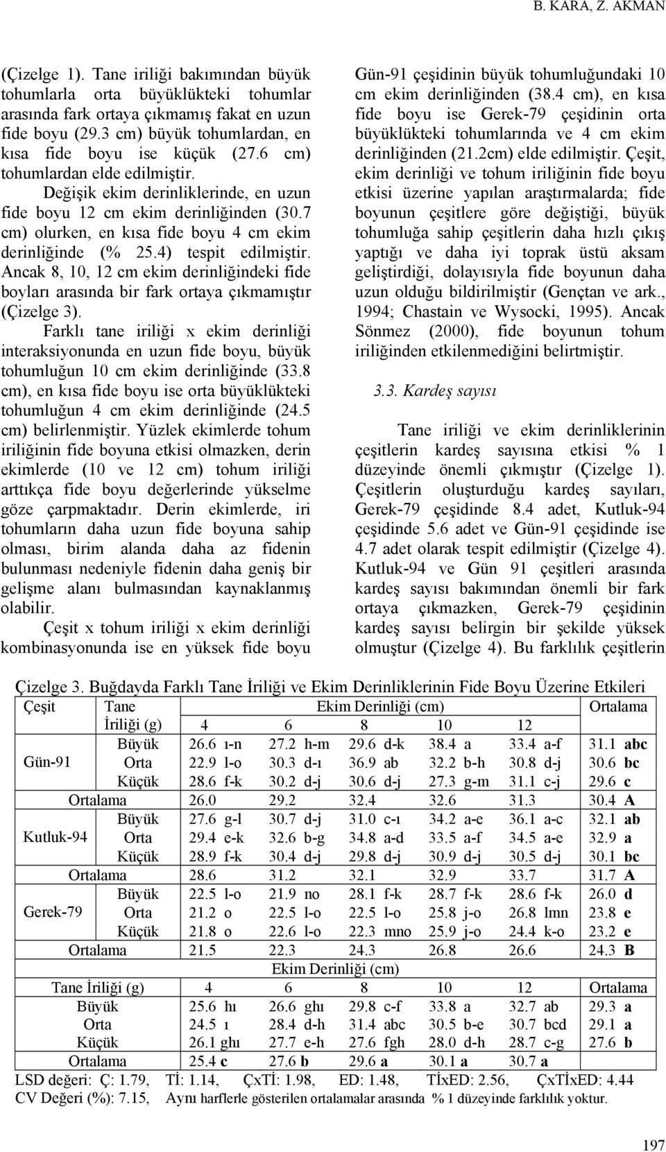 7 cm) olurken, en kısa fide boyu 4 cm ekim derinliğinde (% 25.4) tespit edilmiştir. Ancak 8, 10, 12 cm ekim derinliğindeki fide boyları arasında bir fark ortaya çıkmamıştır (Çizelge 3).