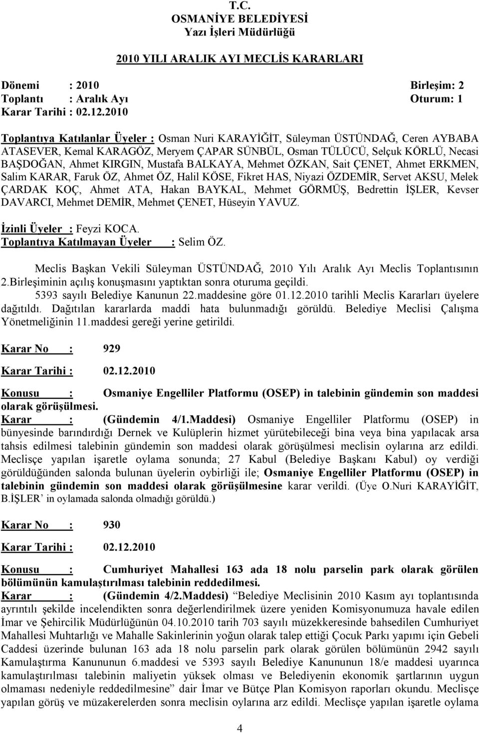 Mustafa BALKAYA, Mehmet ÖZKAN, Sait ÇENET, Ahmet ERKMEN, Salim KARAR, Faruk ÖZ, Ahmet ÖZ, Halil KÖSE, Fikret HAS, Niyazi ÖZDEMİR, Servet AKSU, Melek ÇARDAK KOÇ, Ahmet ATA, Hakan BAYKAL, Mehmet