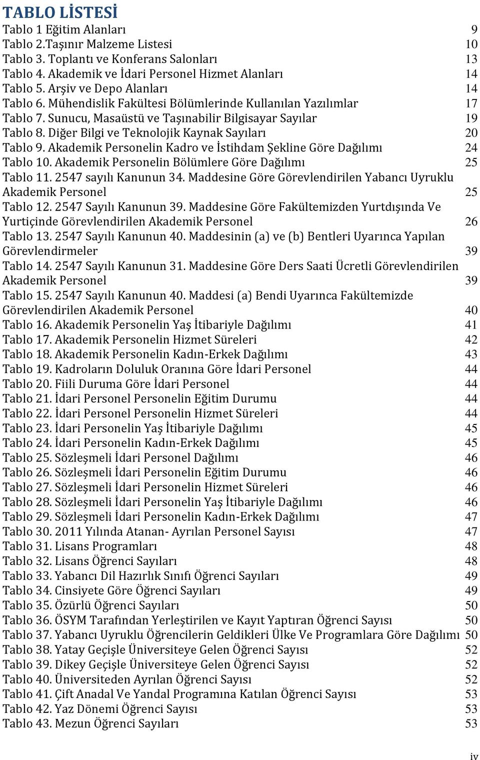 Akademik Personelin Kadro ve İstihdam Şekline Göre Dağılımı 24 Tablo 10. Akademik Personelin Bölümlere Göre Dağılımı 25 Tablo 11. 2547 sayılı Kanunun 34.