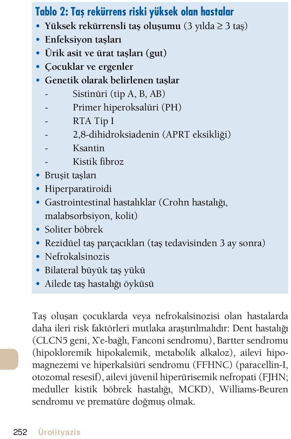 hipokalemik, metabolik alkaloz), ailevi hipomagnezemi ve hiperkalsiüri sendromu (FFHNC) (paracellin-i, otozomal resesif),