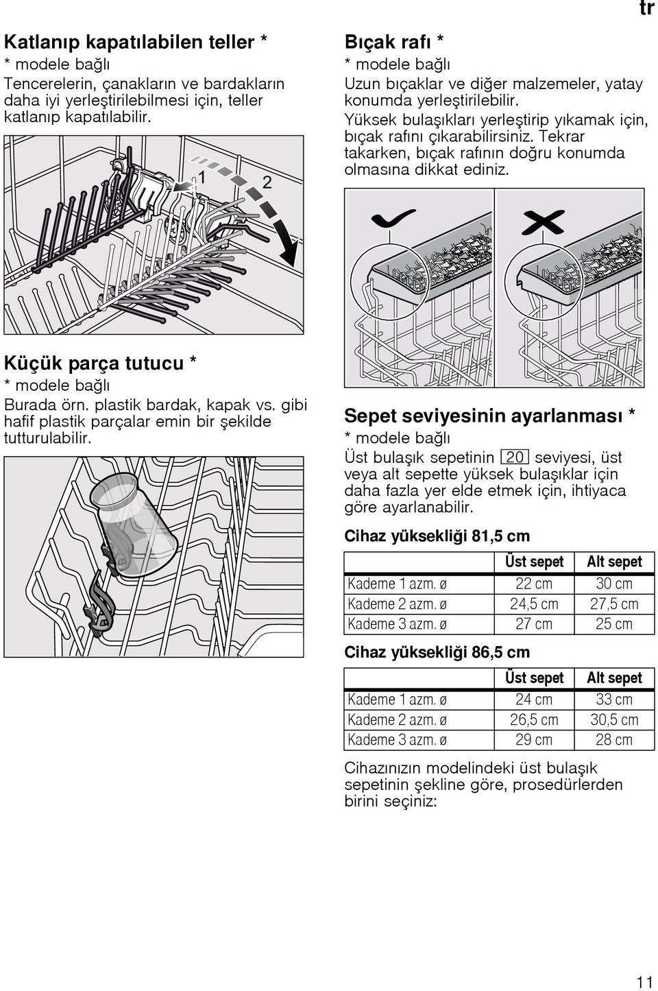 Tekrar takarken, bıçak rafının doru konumda olmasına dikkat ediniz. Küçük parça tutucu * *modele balı Burada örn. plastik bardak, kapak vs. gibi hafif plastik parçalar emin bir ekilde tutturulabilir.