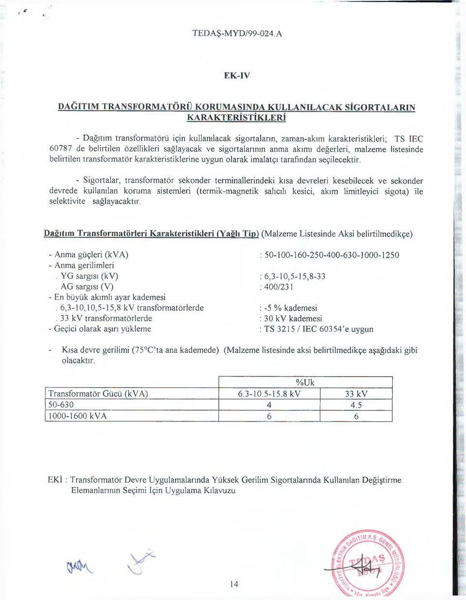 - Sigortalar, transformatör sekonder terminallerindeki kısa devreleri kesebilecek ve sekonder devrede kullanılan koruma sistemleri (termik-magnetik salıcılı kesici, akım limitleyici sigota) ile