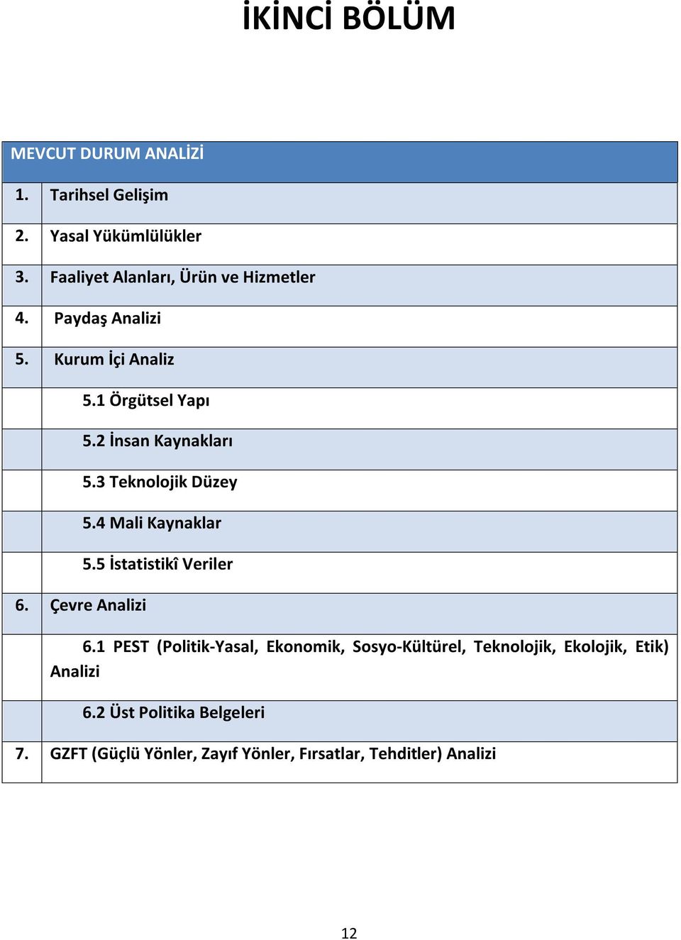 2 İnsan Kaynakları 5.3 Teknolojik Düzey 5.4 Mali Kaynaklar 5.5 İstatistikî Veriler 6.