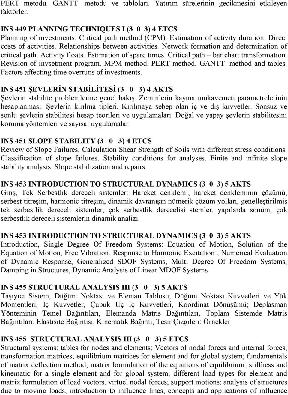 Critical path bar chart transformation. Revision of invsetment program. MPM method. PERT method. GANTT method and tables. Factors affecting time overruns of investments.