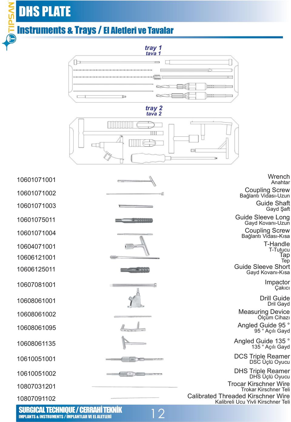 Long Gayd Kovaný-Uzun Coupling Screw Baðlantý Vidasý-Kýsa T-Handle T-Tutucu Tap Tep Guide Sleeve Short Gayd Kovaný-Kýsa Impactor Çakýcý Drill Guide Dril Gayd Measuring Device Ölçüm Cihazý Angled