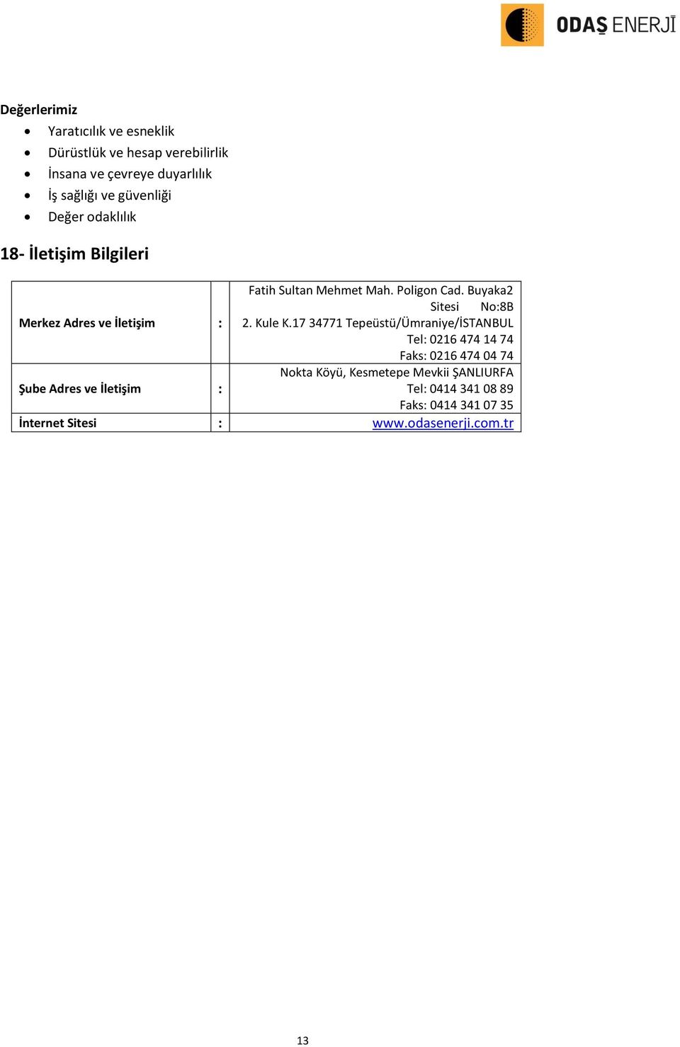 Buyaka2 Sitesi No:8B Merkez Adres ve İletişim : 2. Kule K.