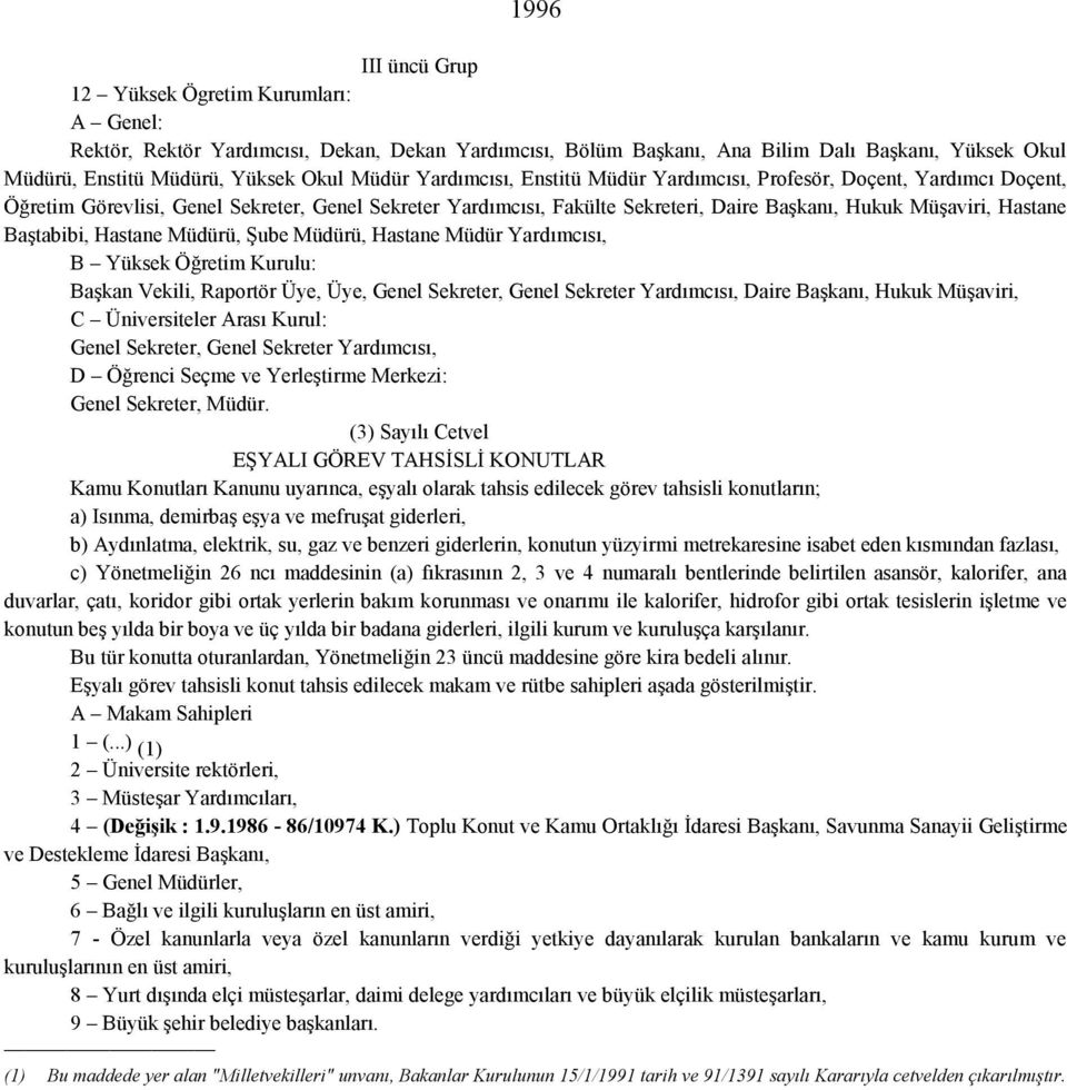 Baştabibi, Hastane Müdürü, Şube Müdürü, Hastane Müdür Yardımcısı, B Yüksek Öğretim Kurulu: Başkan Vekili, Raportör Üye, Üye, Genel Sekreter, Genel Sekreter Yardımcısı, Daire Başkanı, Hukuk Müşaviri,