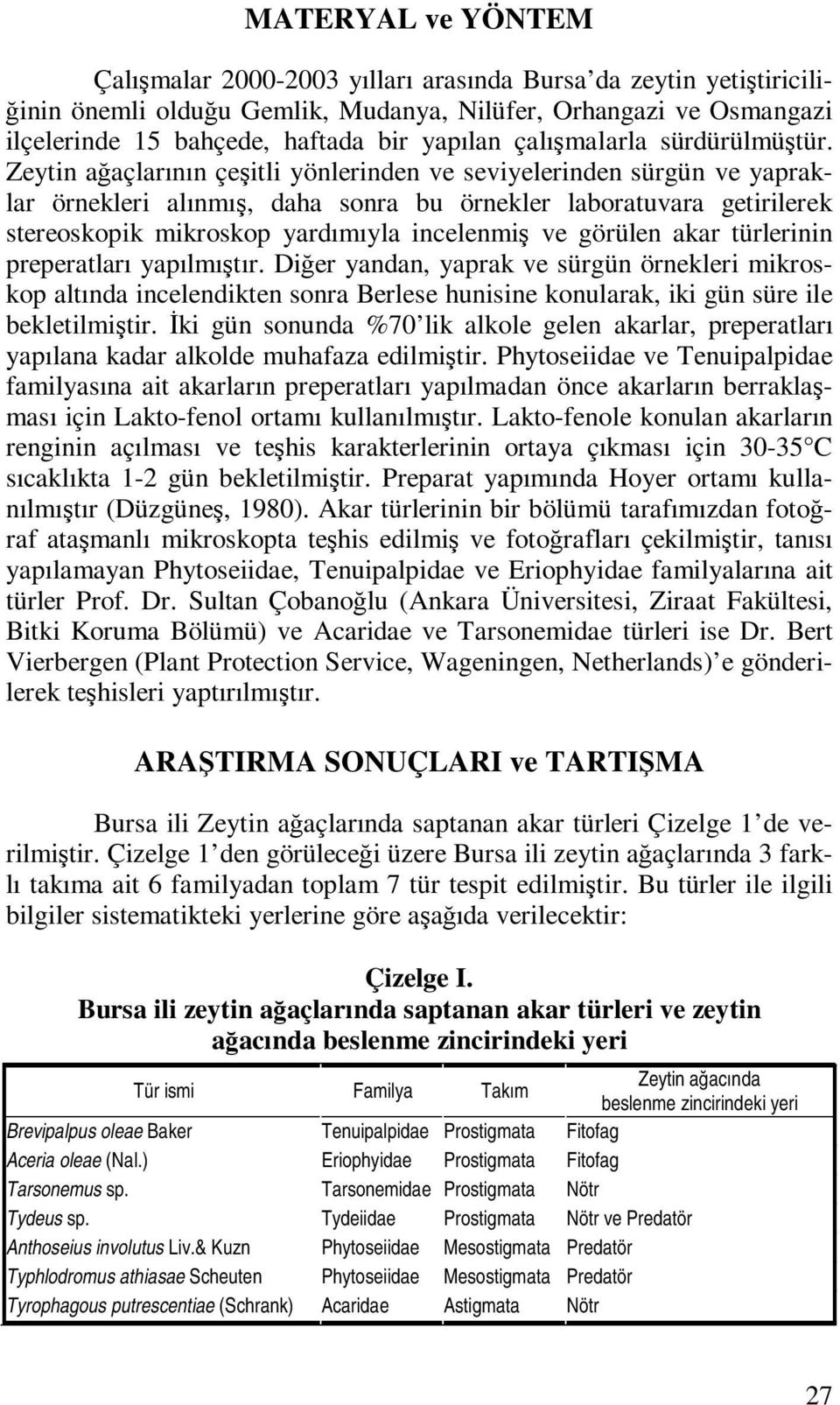 Zeytin ağaçlarının çeşitli yönlerinden ve seviyelerinden sürgün ve yapraklar örnekleri alınmış, daha sonra bu örnekler laboratuvara getirilerek stereoskopik mikroskop yardımıyla incelenmiş ve görülen