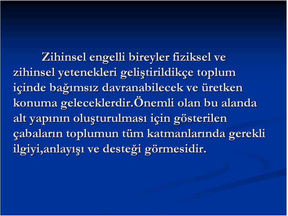 önemli olan bu alanda alt yapının n oluşturulmas turulması için in gösterilen g