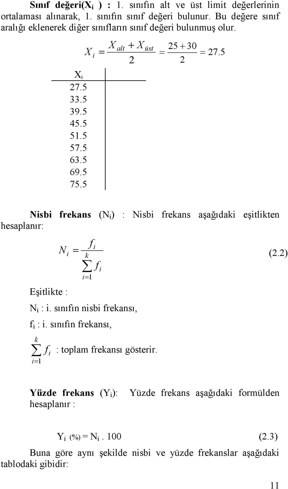 5 alt + üst 5 + 30 7. 5 sb frekas (N ) : Nsb frekas aşağıdak eştlkte hesaplaır: Eştlkte : k f N :. sııfı sb frekası, f :.