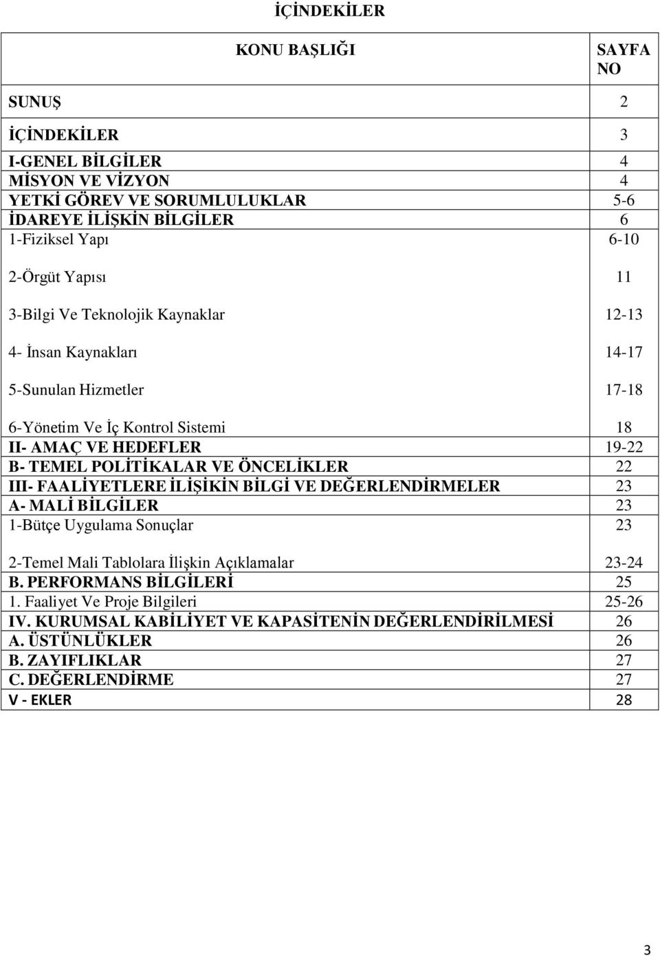 VE ÖNCELİKLER 22 III- FAALİYETLERE İLİŞİKİN BİLGİ VE DEĞERLENDİRMELER 23 A- MALİ BİLGİLER 23 1-Bütçe Uygulama Sonuçlar 23 2-Temel Mali Tablolara İlişkin Açıklamalar 23-24 B.