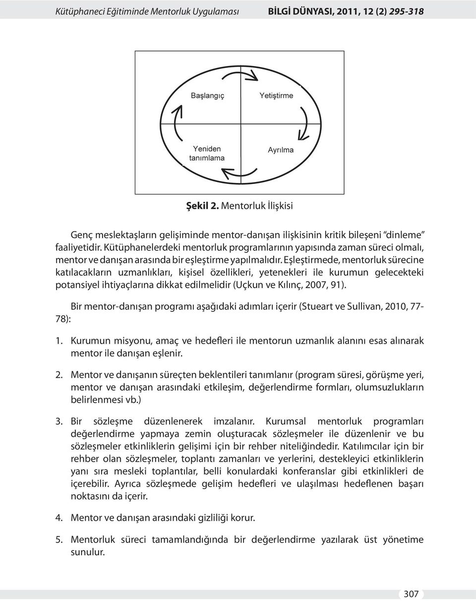 Kütüphanelerdeki mentorluk programlarının yapısında zaman süreci olmalı, mentor ve danışan arasında bir eşleştirme yapılmalıdır.