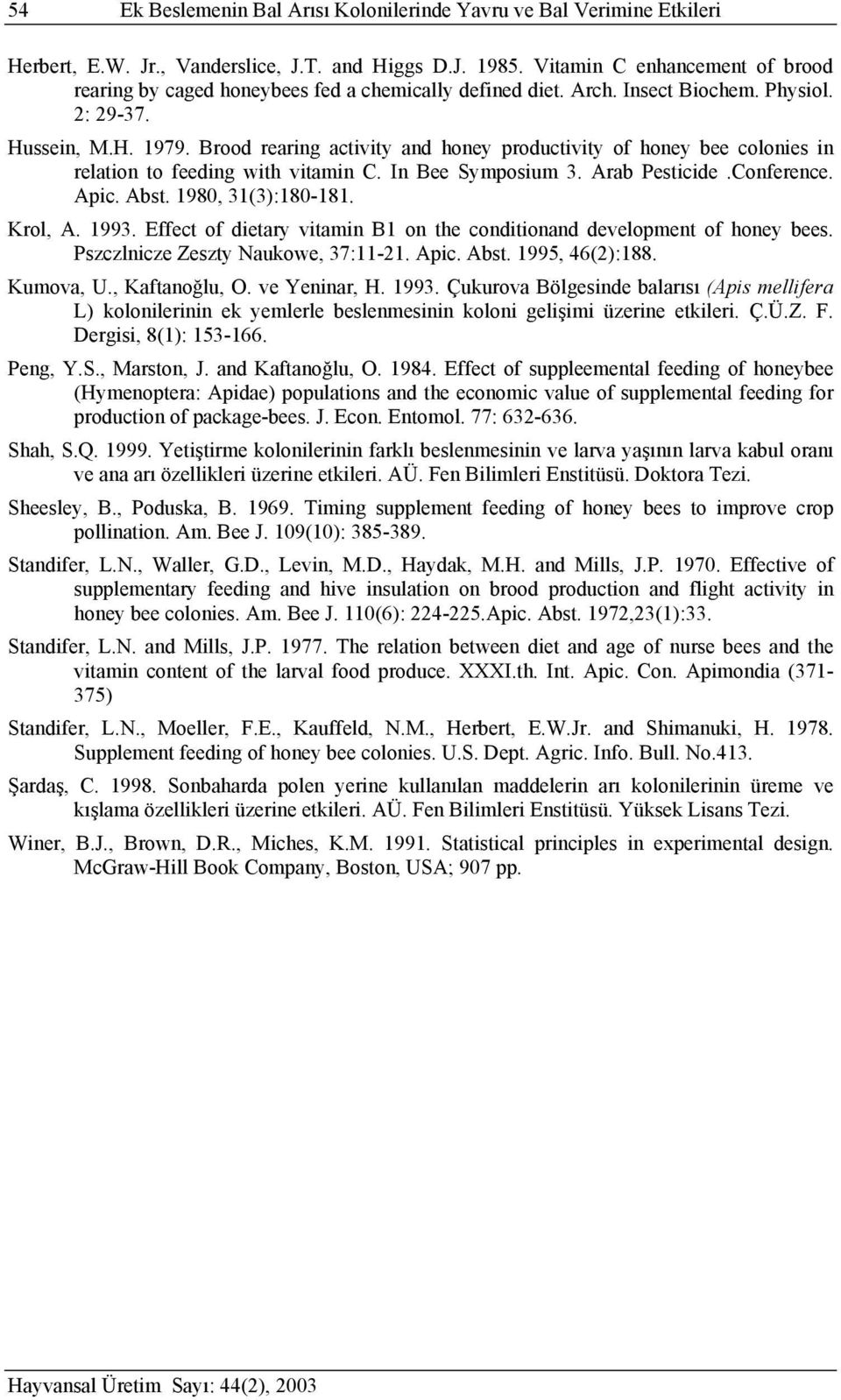 Brood rearing activity and honey productivity of honey bee colonies in relation to feeding with vitamin C. In Bee Symposium 3. Arab Pesticide.Conference. Apic. Abst. 1980, 31(3):180-181. Krol, A.