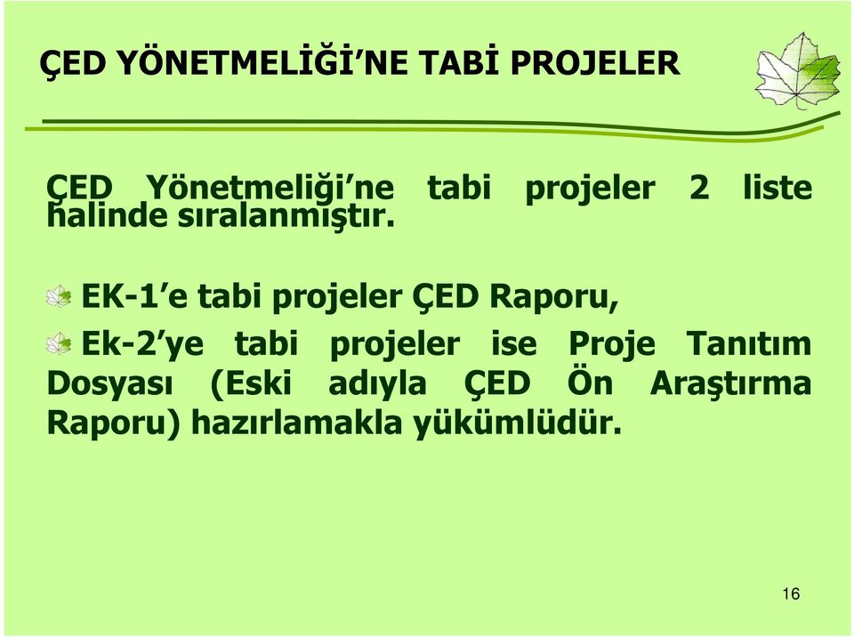 EK-1 e tabi projeler ÇED Raporu, Ek-2 ye tabi projeler ise