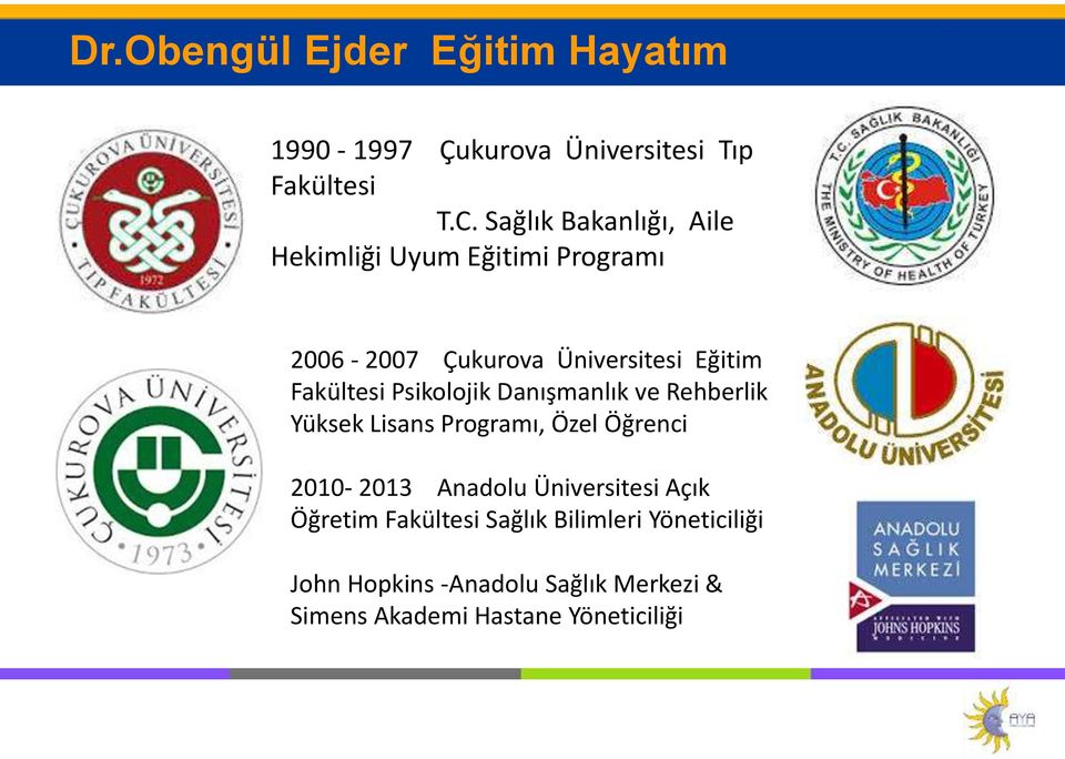 Psikolojik Danışmanlık ve Rehberlik Yüksek Lisans Programı, Özel Öğrenci 2010-2013 Anadolu Üniversitesi