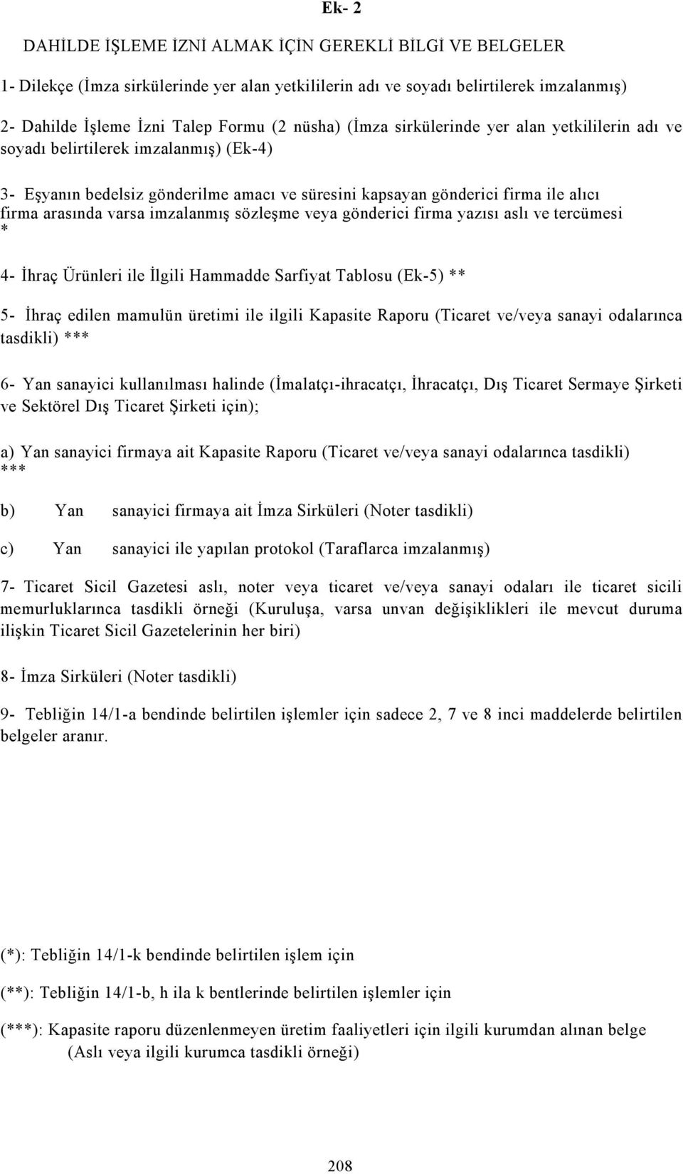 imzalanmış sözleşme veya gönderici firma yazısı aslı ve tercümesi * 4- İhraç Ürünleri ile İlgili Hammadde Sarfiyat Tablosu (Ek-5) ** 5- İhraç edilen mamulün üretimi ile ilgili Kapasite Raporu