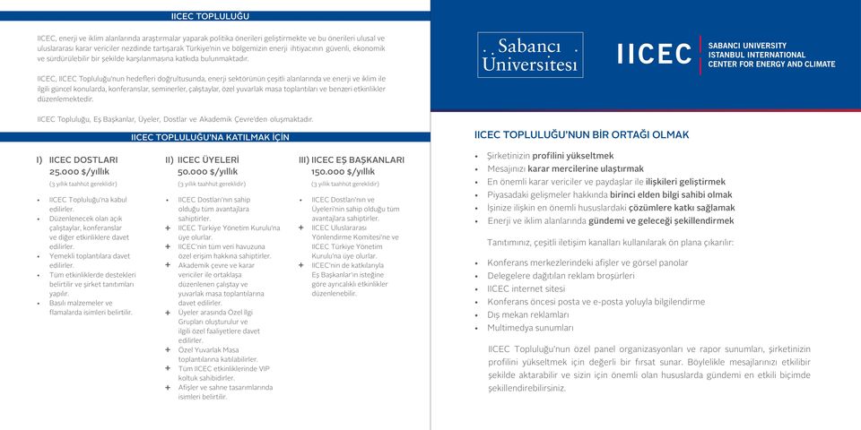 IICEC, IICEC Topluluğu nun hedefleri doğrultusunda, enerji sektörünün çeşitli alanlarında ve enerji ve iklim ile ilgili güncel konularda, konferanslar, seminerler, çalıştaylar, özel yuvarlak masa