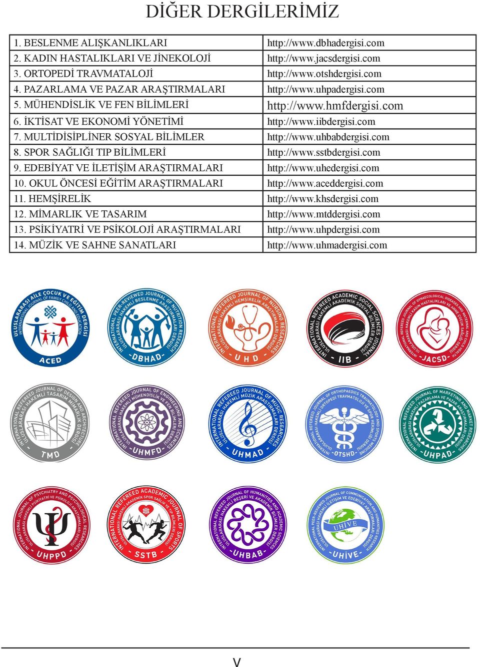 EDEBİYAT VE İLETİŞİM ARAŞTIRMALARI 10. OKUL ÖNCESİ EĞİTİM ARAŞTIRMALARI 11. HEMŞİRELİK 12. MİMARLIK VE TASARIM 13. PSİKİYATRİ VE PSİKOLOJİ ARAŞTIRMALARI 14. MÜZİK VE SAHNE SANATLARI http://www.