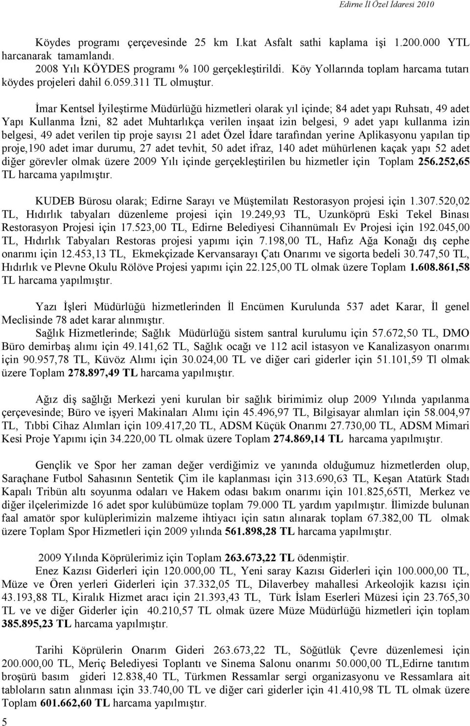 İmar Kentsel İyileştirme Müdürlüğü hizmetleri olarak yıl içinde; 8 adet yapı Ruhsatı, 9 adet Yapı Kullanma İzni, 8 adet Muhtarlıkça verilen inşaat izin belgesi, 9 adet yapı kullanma izin belgesi, 9