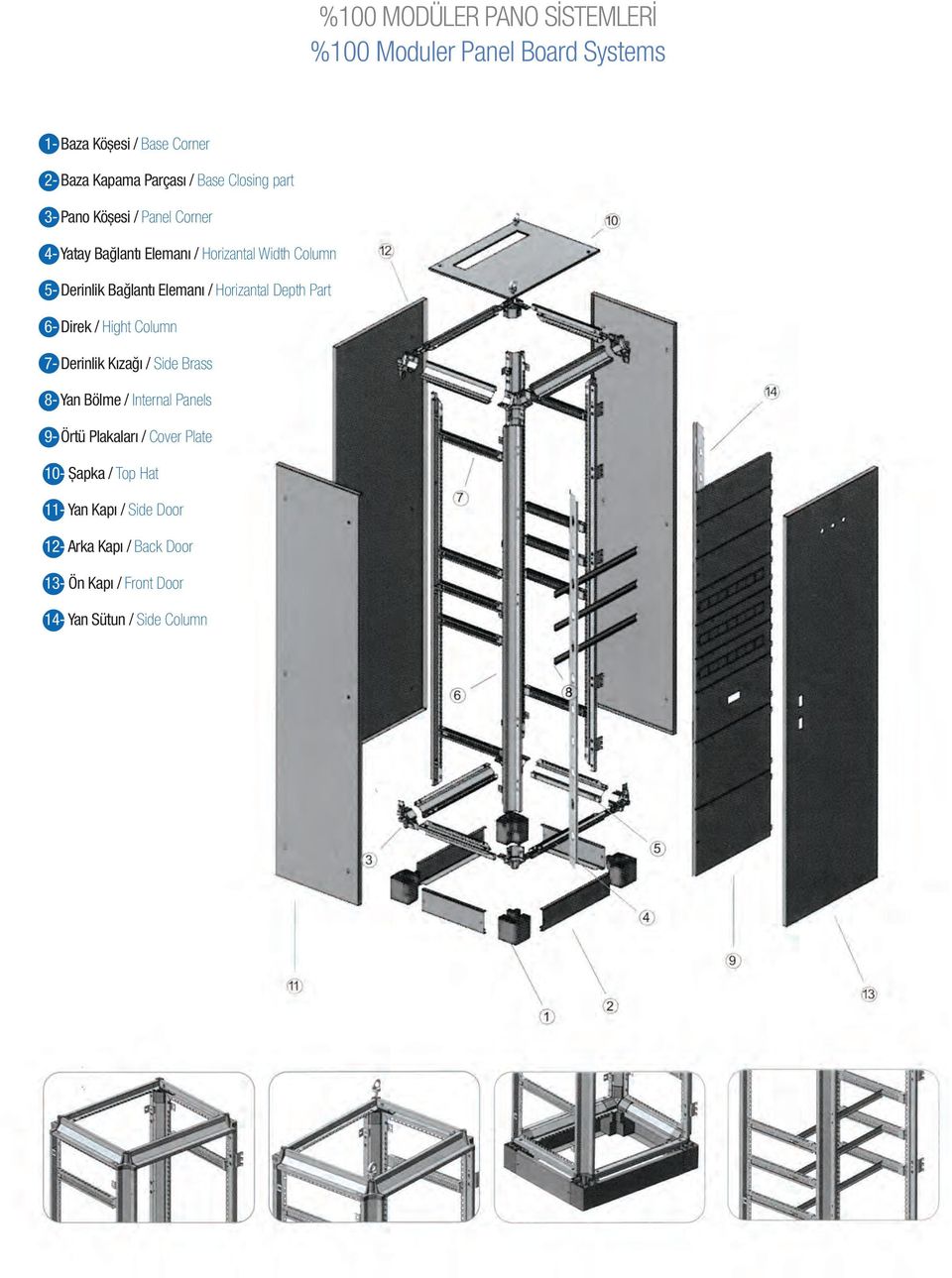 Hrizantal Depth Part 6- Direk / Hight Clumn 7- Derinlik Kızağı / Side Brass 8- Yan Bölme / Internal Panels 9- Örtü