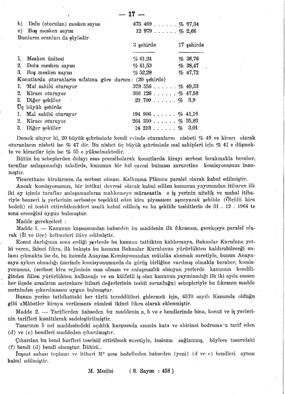 .. % 47,58 3. Diğer şekiller 23 709...% 3,9 Üç büyük şelhirde 1. Mal sahibi oturuyor 194 906.,...% 41,16 2. Kiracı oturuyor '264 350.'...% 55,83 3.