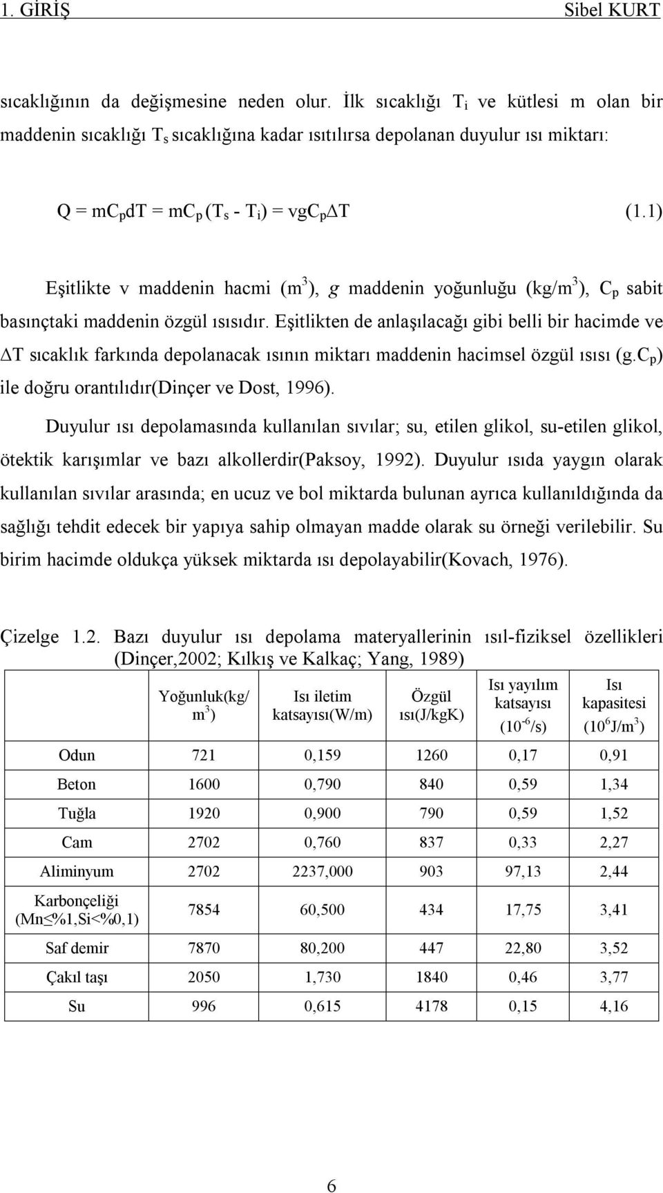 1) Eşitlikte v maddenin hacmi (m 3 ), g maddenin yoğunluğu (kg/m 3 ), C p sabit basınçtaki maddenin özgül ısısıdır.