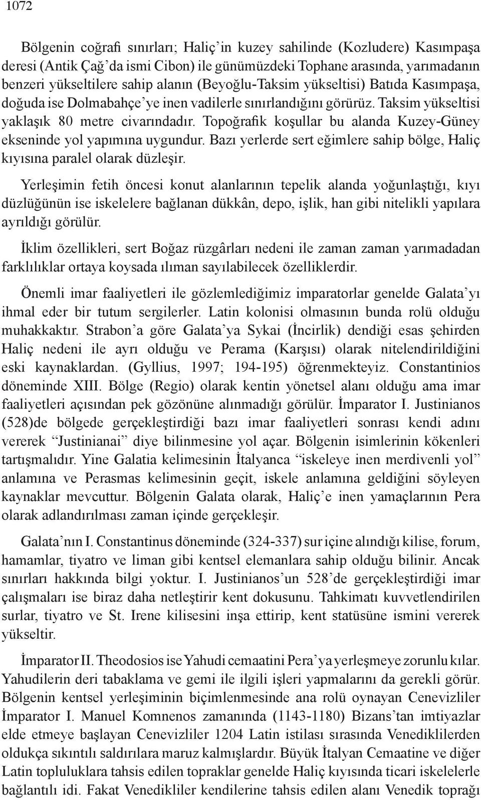 Topoğrafik koşullar bu alanda Kuzey-Güney ekseninde yol yapımına uygundur. Bazı yerlerde sert eğimlere sahip bölge, Haliç kıyısına paralel olarak düzleşir.