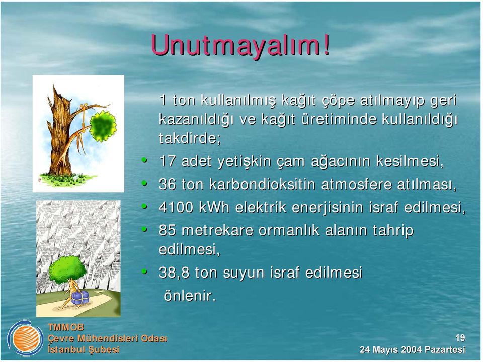 üretiminde kullanıld ldığı takdirde; 17 adet yetişkin çam ağaca acının n kesilmesi, 36 ton