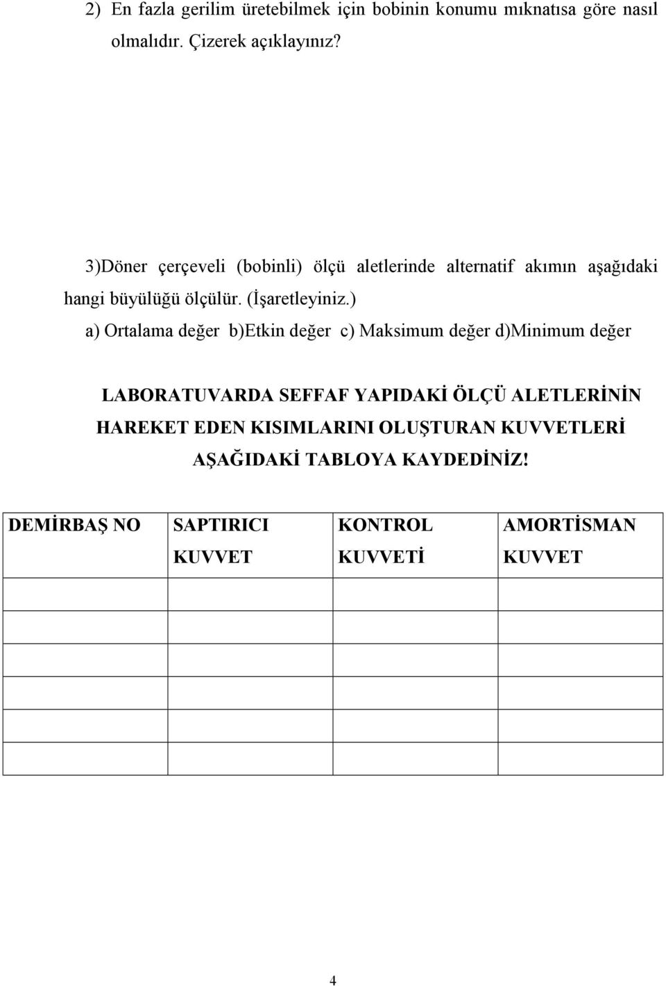 ) a) Ortalama değer b)etkin değer c) Maksimum değer d)minimum değer LABORATUVARDA SEFFAF YAPIDAKİ ÖLÇÜ ALETLERİNİN