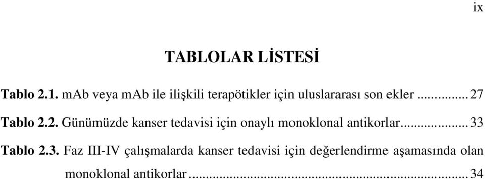 .. 27 Tablo 2.2. Günümüzde kanser tedavisi için onaylı monoklonal antikorlar.