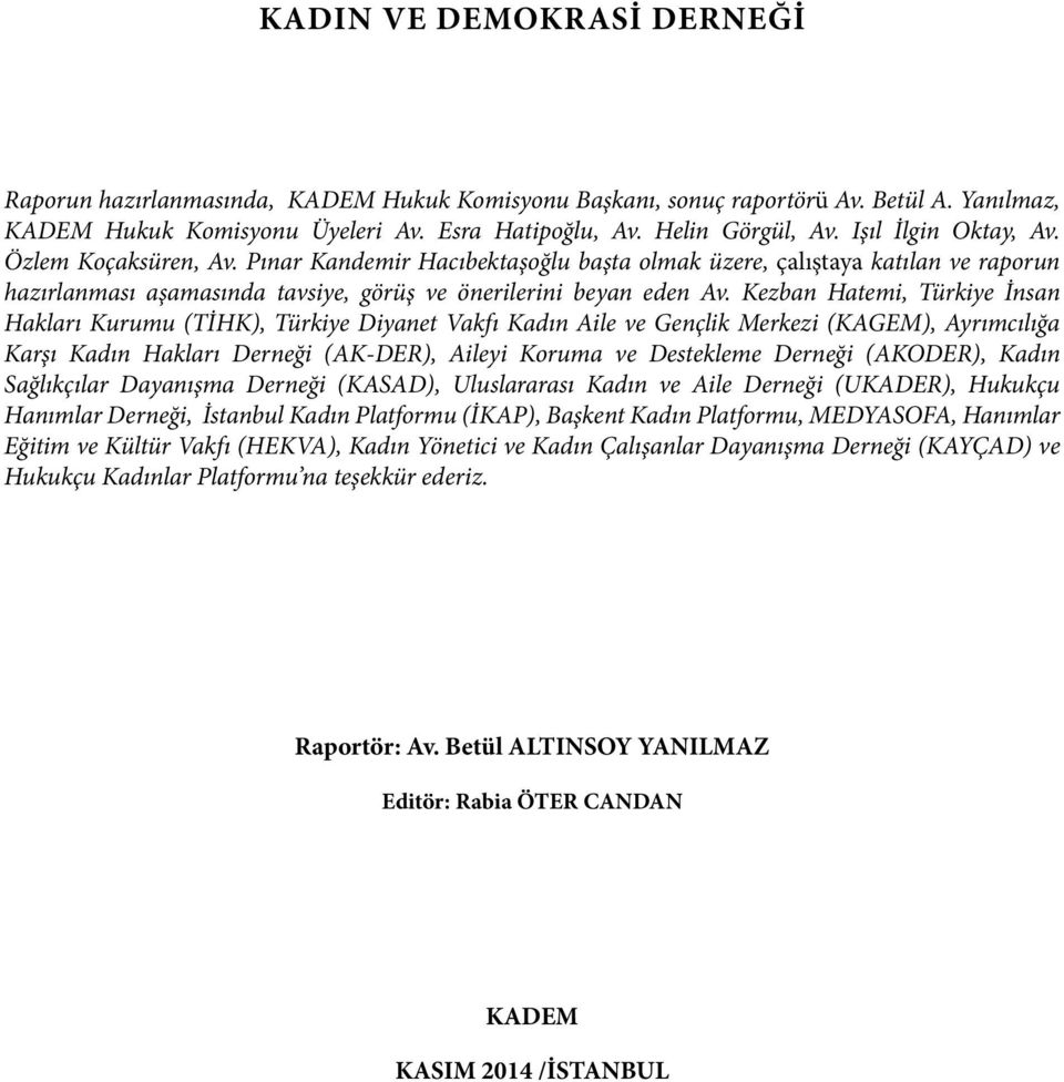 Kezban Hatemi, Türkiye İnsan Hakları Kurumu (TİHK), Türkiye Diyanet Vakfı Kadın Aile ve Gençlik Merkezi (KAGEM), Ayrımcılığa Karşı Kadın Hakları Derneği (AK-DER), Aileyi Koruma ve Destekleme Derneği