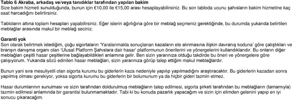 Eğer islerin ağırlığına göre bir meblağ seçmeniz gerektiğinde, bu durumda yukarıda belirtilen meblağlar arasında makul bir meblağ seciniz.