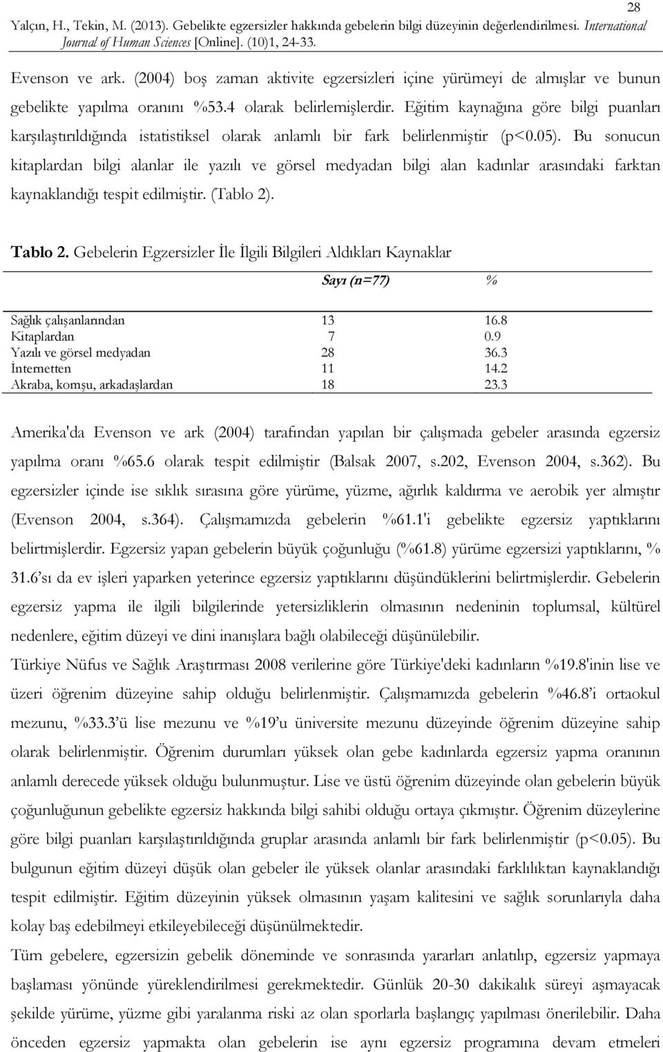 Bu sonucun kitaplardan bilgi alanlar ile yazılı ve görsel medyadan bilgi alan kadınlar arasındaki farktan kaynaklandığı tespit edilmiştir. (Tablo 2). Tablo 2.