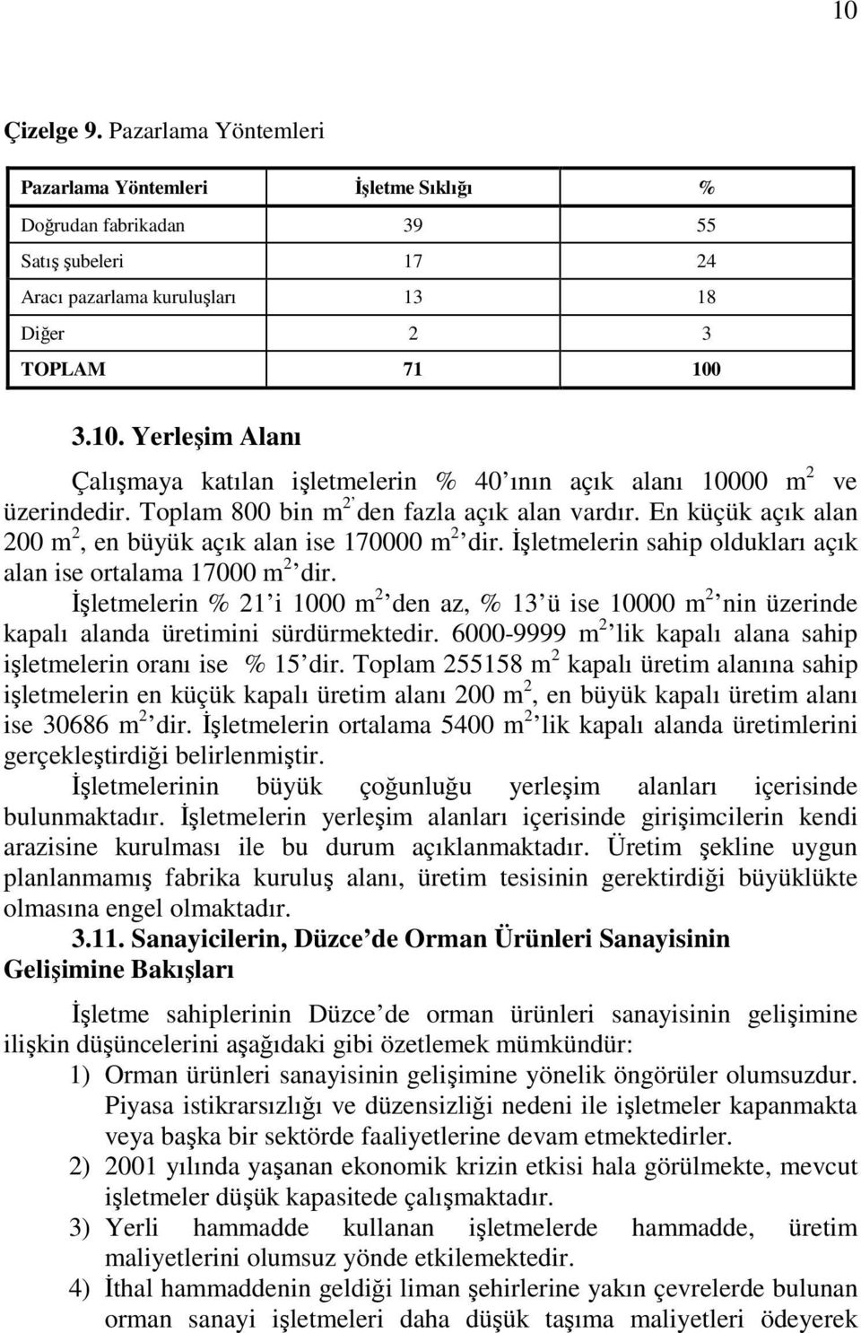 Đşletmelerin % 21 i 1000 m 2 den az, % 13 ü ise 10000 m 2 nin üzerinde kapalı alanda üretimini sürdürmektedir. 6000-9999 m 2 lik kapalı alana sahip işletmelerin oranı ise % 15 dir.