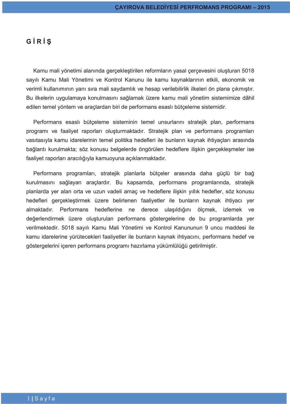 Bu ilkelerin uygulamaya konulmasını sağlamak üzere kamu mali yönetim sistemimize dâhil edilen temel yöntem ve araçlardan biri de performans esaslı bütçeleme sistemidir.